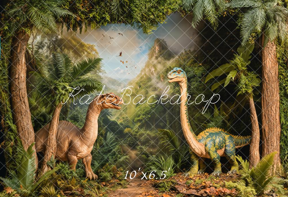 Kate Dinosaurier Wald Urzeit Braun Grün Fleece Hintergrund Entworfen von Emetselch - Kate Backdrop.de