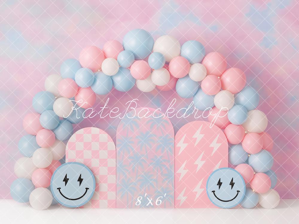 Kate Kinder Ballonbogen Smiley Pastell Hintergrund Entworfen von Ashley Paul - Kate Backdrop.de