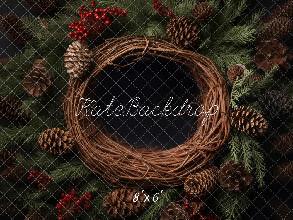 Kate Weihnachten Kranz Zapfen Grün Fleece Hintergrund Entworfen von Emetselch