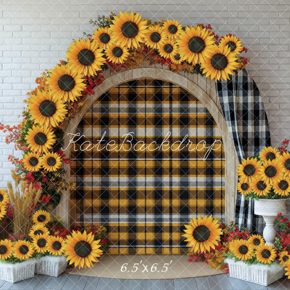Kate Herbst Sonnenblumen Bogen Kariert Hintergrund Entworfen von Mini MakeBelieve - Kate Backdrop.de