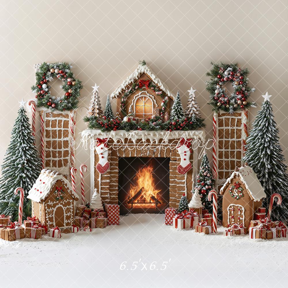Kate Weihnachten Lebkuchenhaus Kamin Schnee Hintergrund Entworfen von Emetselch - Kate Backdrop.de