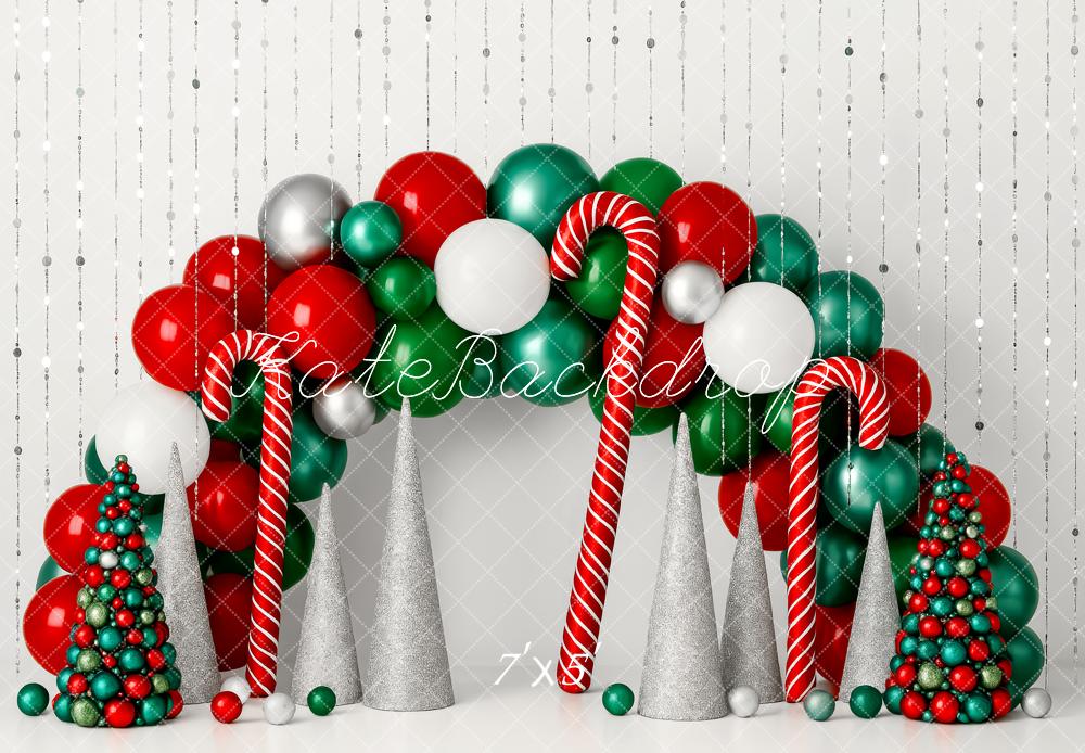 Kate Weihnachten Luftballons Zuckerstangen Glitzer Hintergrund Entworfen von Patty Roberts - Kate Backdrop.de
