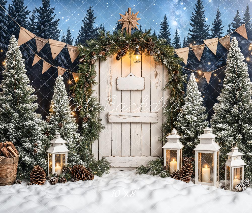 Kate Weihnachten Tür Tannenwald Lichter Fleece Hintergrund Entworfen von Emetselch