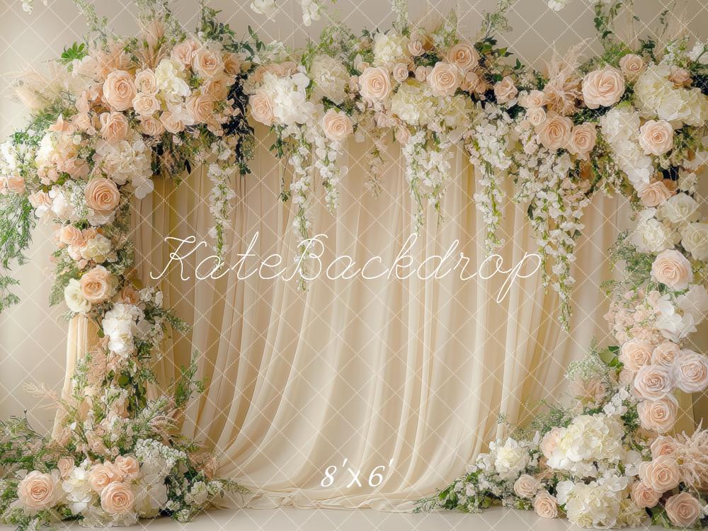 Kate Hochzeit Blumenbogen Creme Hintergrund Entworfen von Mini MakeBelieve - Kate Backdrop.de