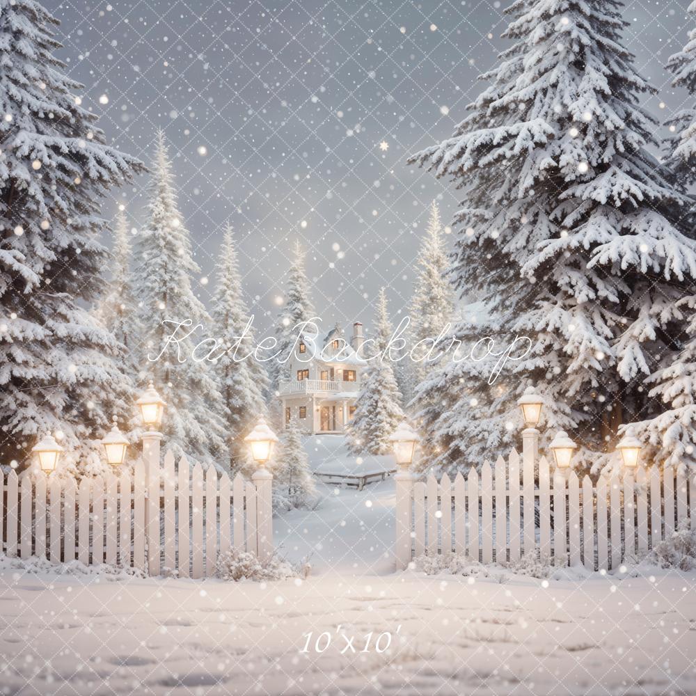 Kate Weihnachten Winterhaus Schneeflocken Weiß Hintergrund Entworfen von Emetselch