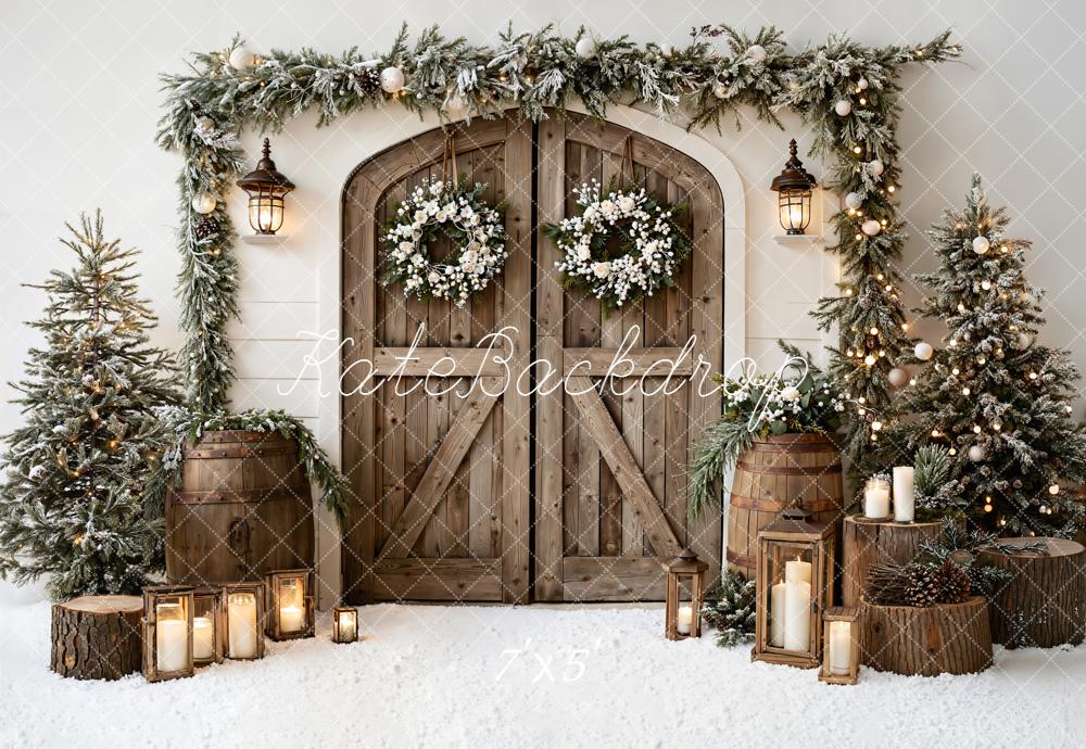 Kate Weihnachten Holztür Kränze Rustikal Hintergrund Entworfen von Emetselch - Kate Backdrop.de