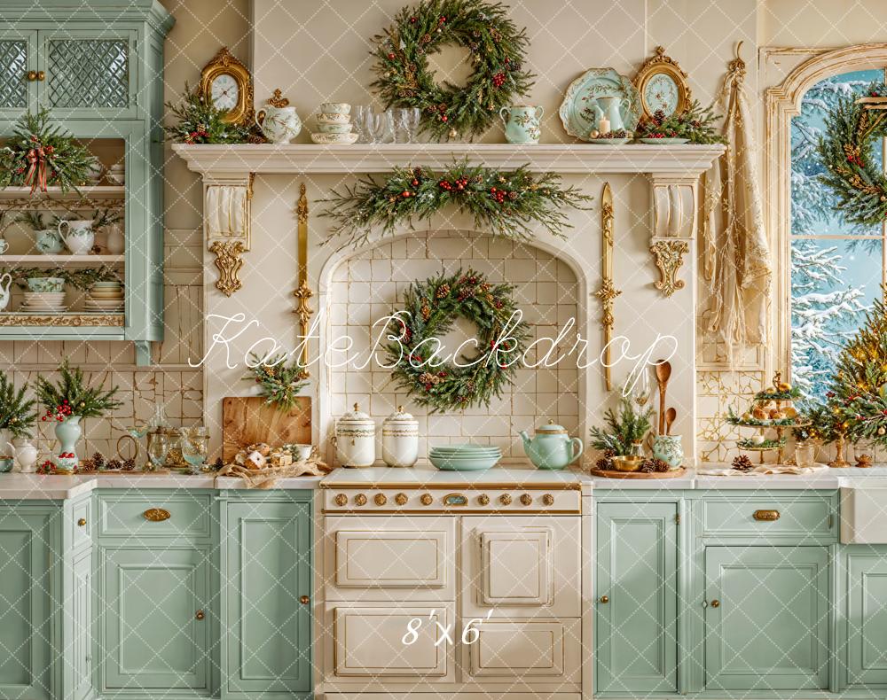 Kate Weihnachten Küche Kränze Vintage Fleece Hintergrund Entworfen von Emetselch - Kate Backdrop.de