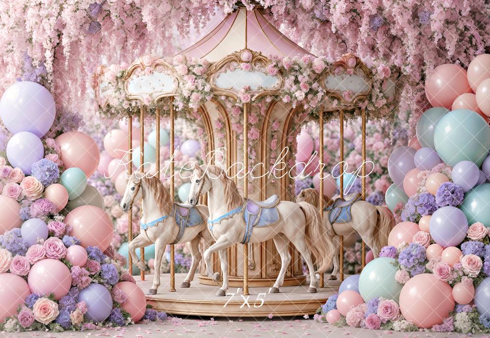 Kate Kinder Karussell Blumen Pastell Hintergrund Entworfen von Ashley Paul - Kate Backdrop.de