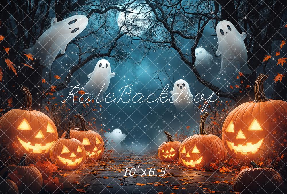 Kate Halloween Kürbisse Geister Mondnacht Fleece Hintergrund Entworfen von Chain - Kate Backdrop.de