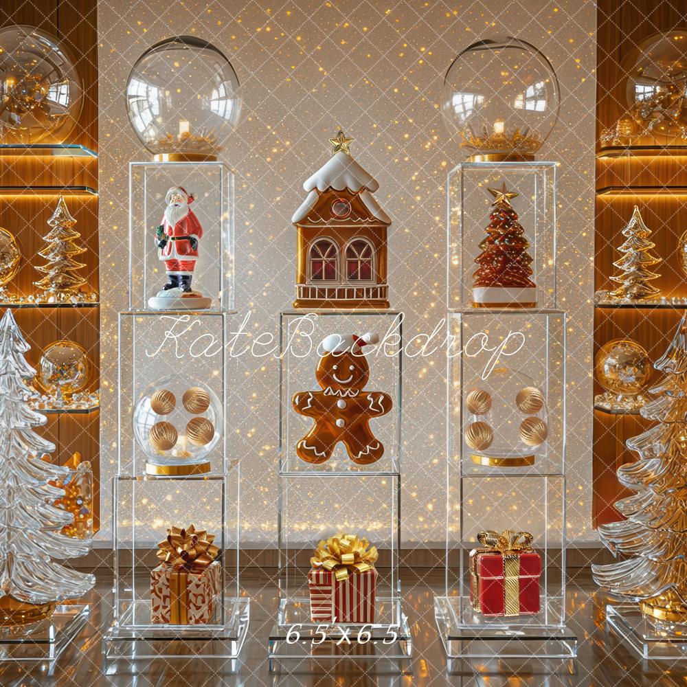 Kate Weihnachten Geschenkboxen Tannenbäume Gold Hintergrund Entworfen von Mini MakeBelieve - Kate Backdrop.de