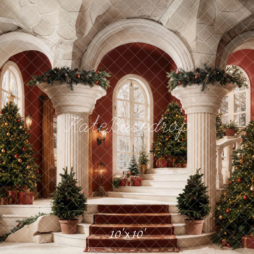 Kate Weihnachten Treppe Weihnachtsbäume Klassisch Hintergrund Entworfen von Emetselch - Kate Backdrop.de