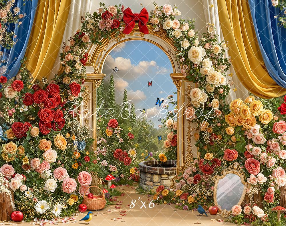 Kate Märchen Garten Blumenbogen Gold Fleece Hintergrund Entworfen von Chain - Kate Backdrop.de