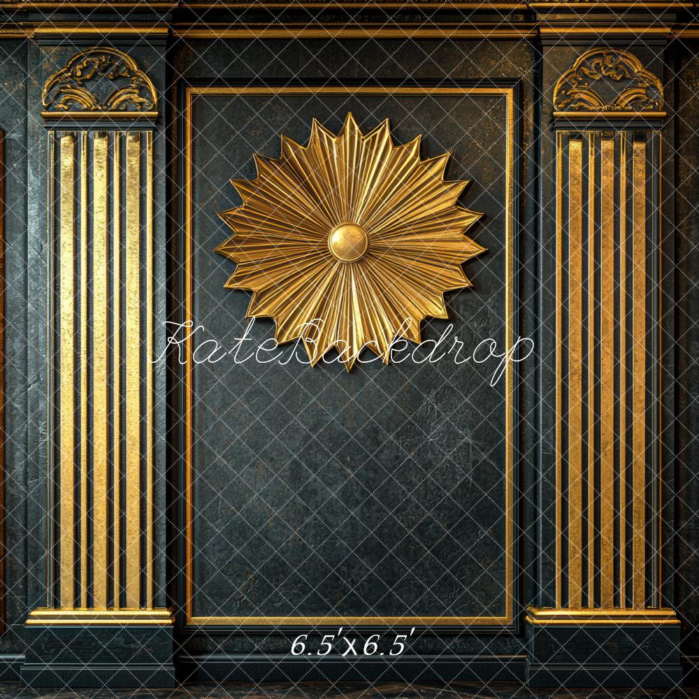 Kate Art Deco Goldene Verzierung Schwarz Hintergrund Entworfen von Mini MakeBelieve - Kate Backdrop.de
