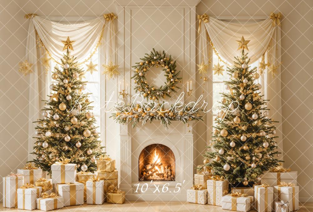 Kate Weihnachten Geschenke Kamin Gold Fleece Hintergrund Entworfen von Emetselch