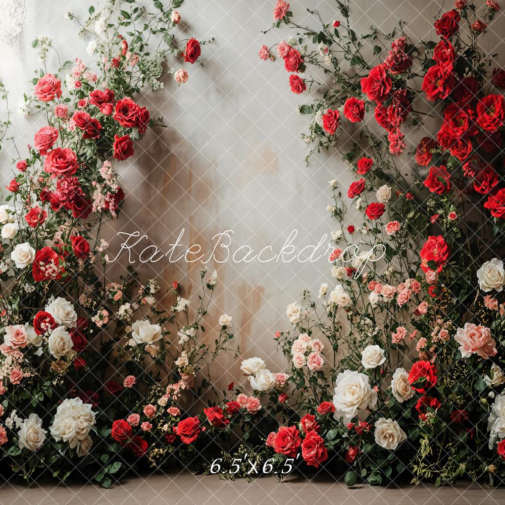Kate Romantisch Rote Weiße Rosen Blumenwand Hintergrund Entworfen von Emetselch