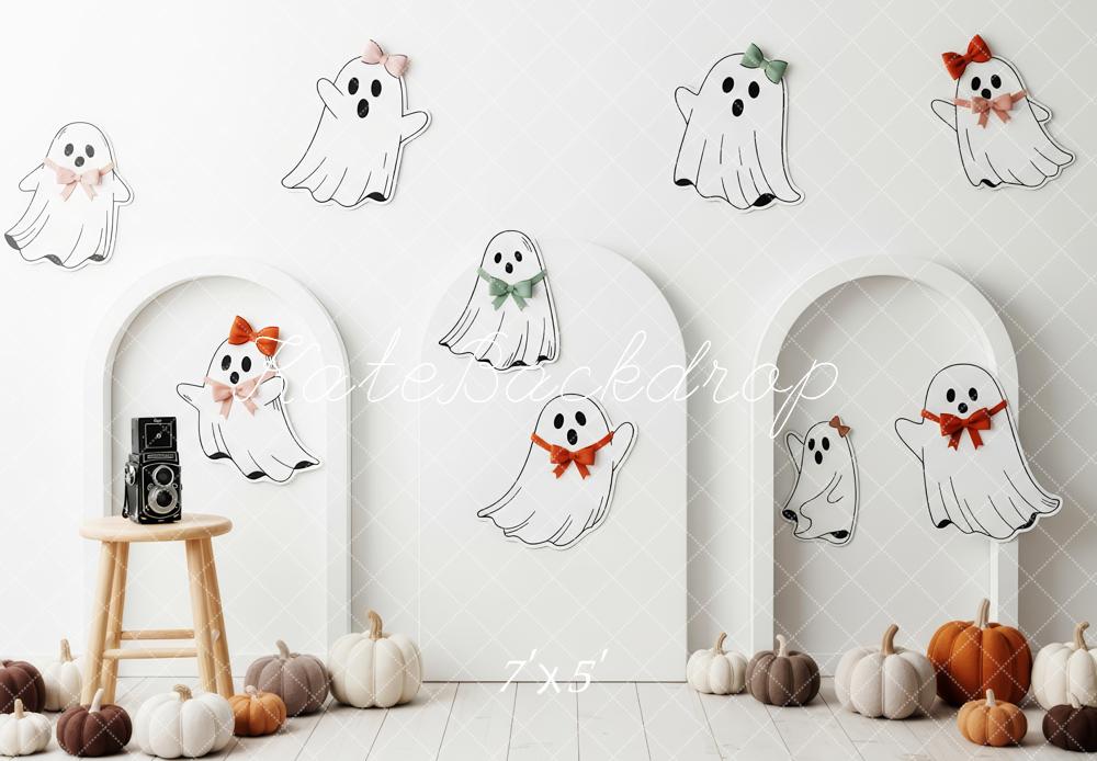 Kate Halloween Geister Bögen Weiß Hintergrund Entworfen von Patty Roberts - Kate Backdrop.de