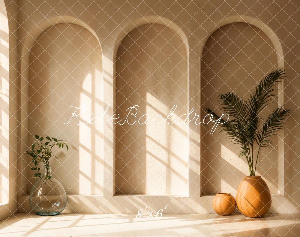 Kate Mediterran Bögen Pflanzen Beige Fleece Hintergrund Entworfen von Emetselch