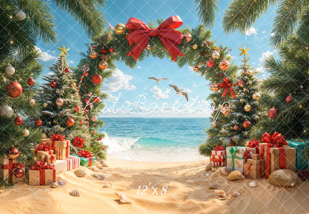 Kate Weihnachten Strand Geschenke Tannenbaum Fleece Hintergrund Entworfen von Emetselch - Kate Backdrop.de