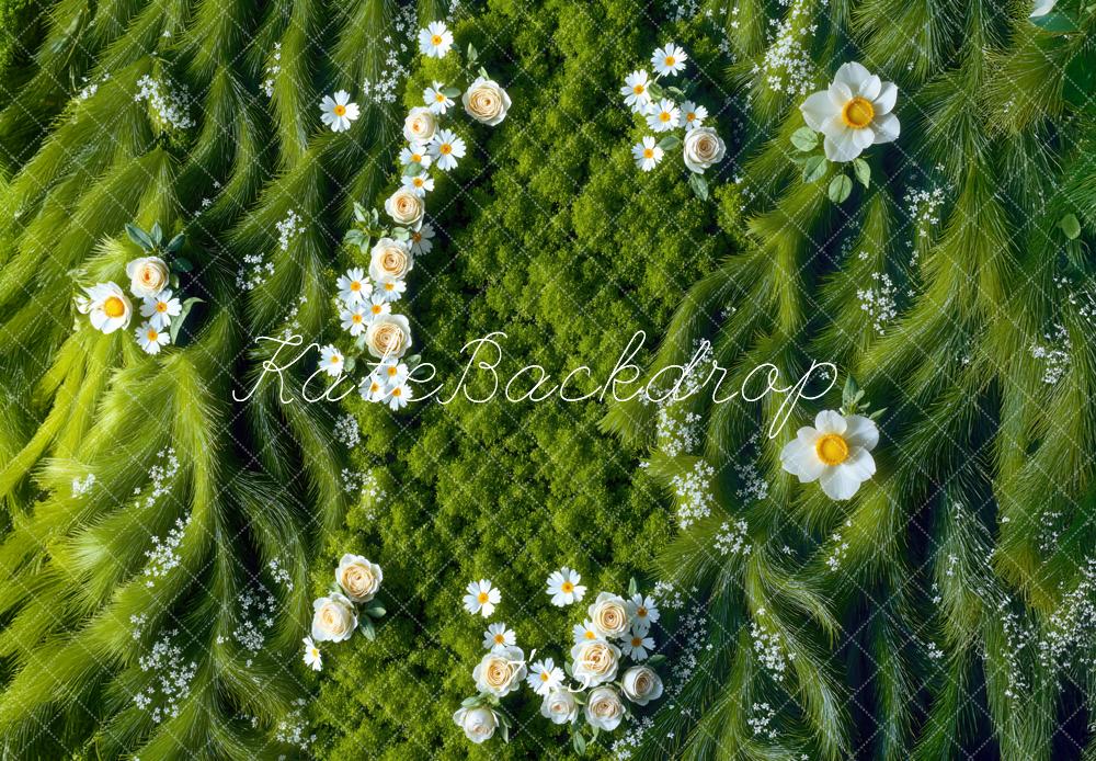 Kate Frühling Gänseblümchen Moos Grün Hintergrund Entworfen von Mini MakeBelieve - Kate Backdrop.de