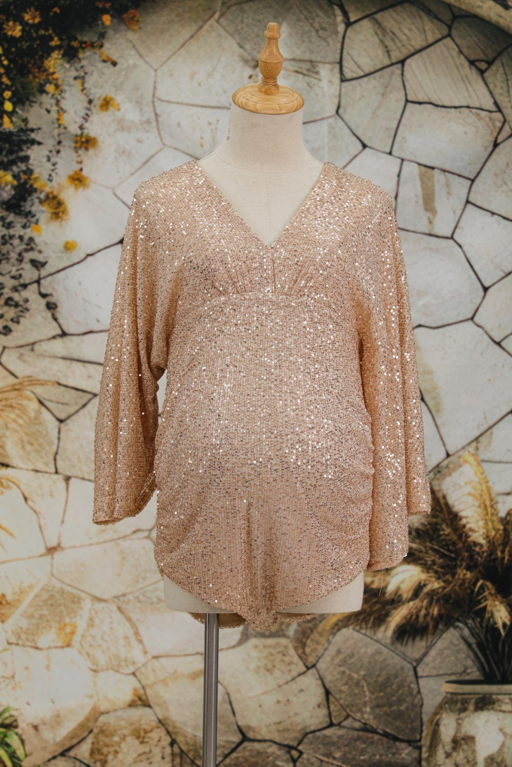 Kate Sequin Embroidery Long Sleeved Short Suit Maternity Photoshoot Dress - Kate Backdrop.de