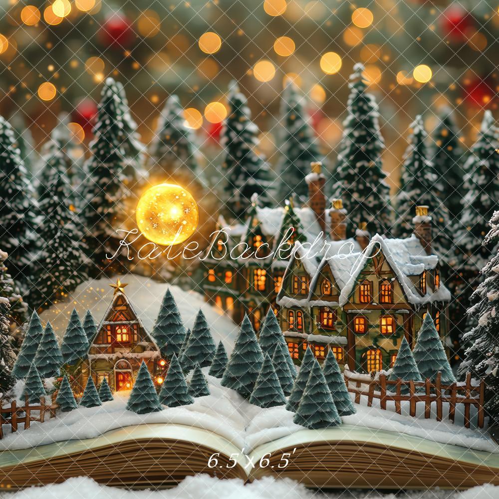 Kate Weihnachten Winterdorf Schneelandschaft Bokeh Hintergrund Entworfen von Mini MakeBelieve - Kate Backdrop.de