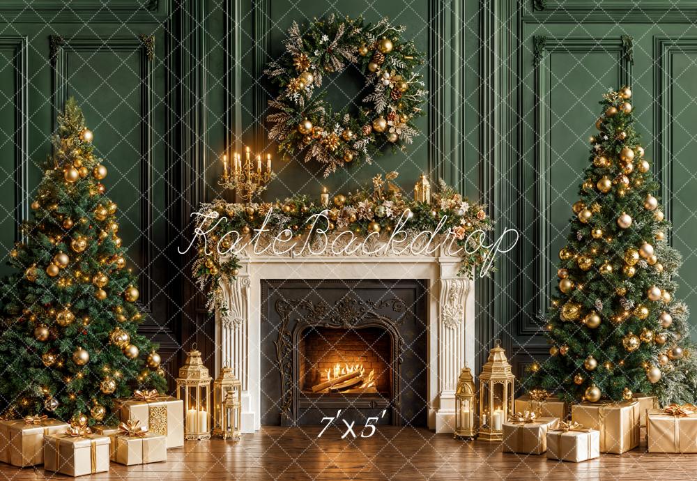 Kate Weihnachten Kamin Tannenbaum Gold Hintergrund Entworfen von Emetselch - Kate Backdrop.de