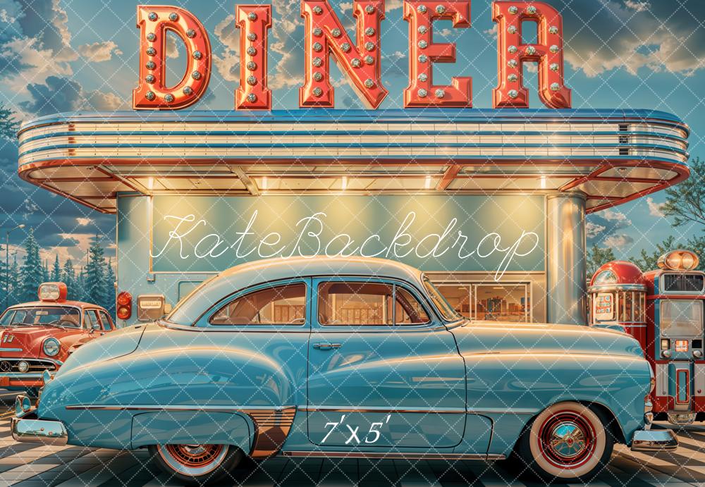 Kate Retro Diner Oldtimer Neon Hintergrund Entworfen von Emetselch - Kate Backdrop.de