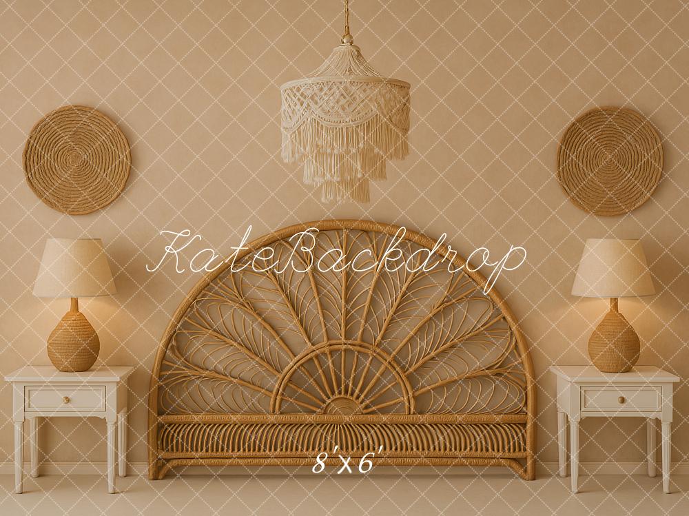 Kate Boho Schlafzimmer Rattan Vintage Hintergrund Entworfen von Ashley Paul - Kate Backdrop.de
