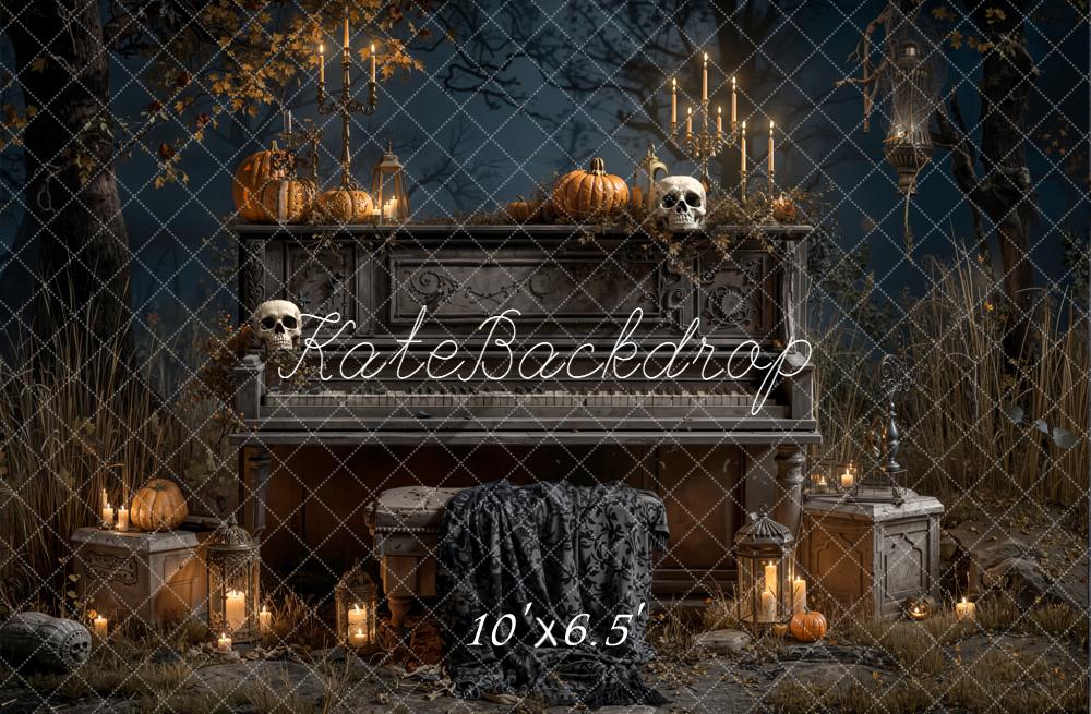 Kate Halloween Klavier Kürbis Schädel Fleece Hintergrund Entworfen von Emetselch - Kate Backdrop.de