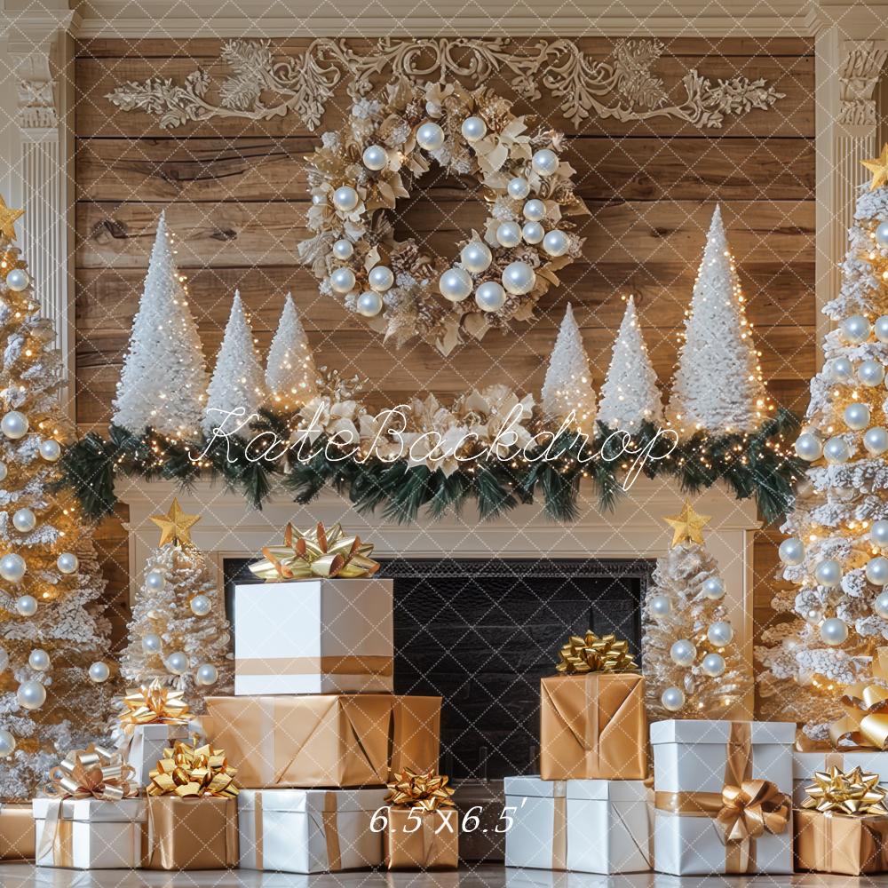 Kate Weihnachten Geschenke Tannenbaum Gold Hintergrund Entworfen von Mini MakeBelieve - Kate Backdrop.de