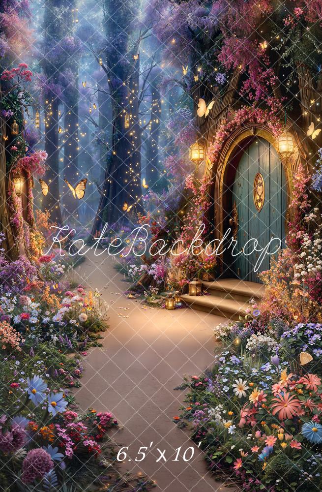 Kate Märchenwald Blumen Tür Lichter Fleece Hintergrund Entworfen von Emetselch