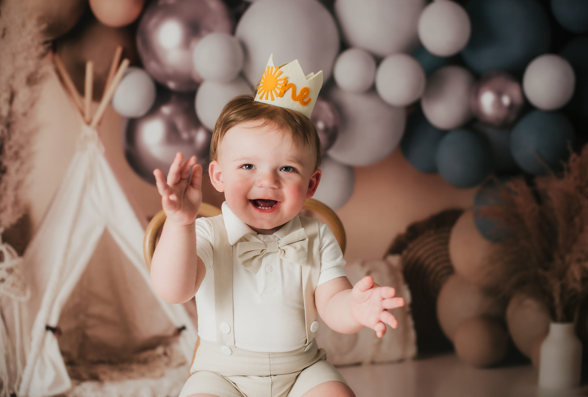 Kate Boho Ballons Zelt Matt Blau Fleece Hintergrund Entworfen von Mandy Ringe - Kate Backdrop.de