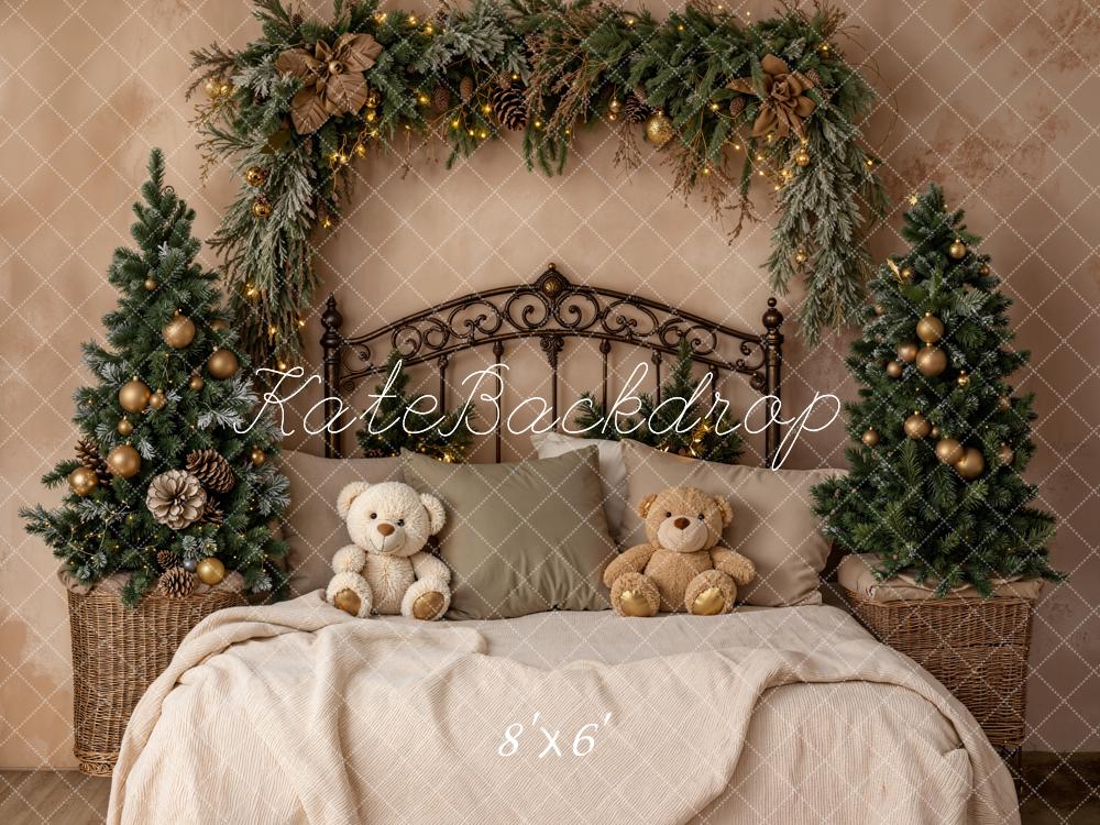 Kate Weihnachten Girlande Tannenbaum Braun Fleece Hintergrund Entworfen von Emetselch - Kate Backdrop.de