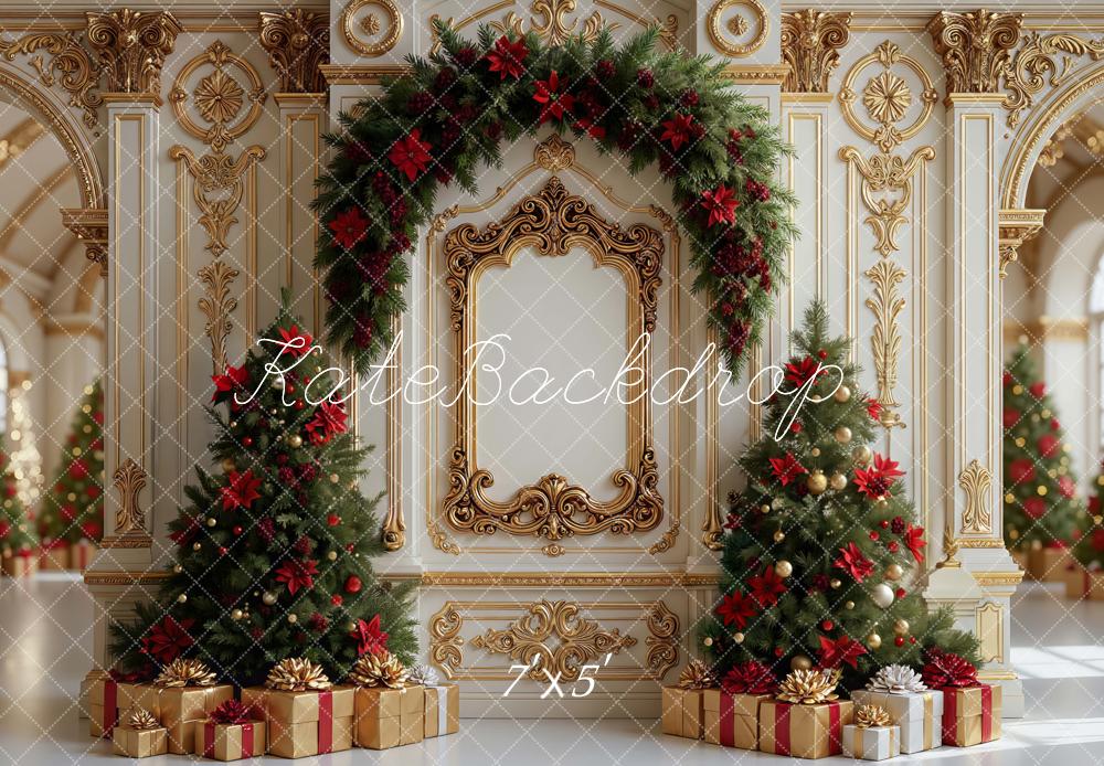Kate Weihnachten Baum Geschenke Gold Hintergrund Entworfen von Mini MakeBelieve - Kate Backdrop.de