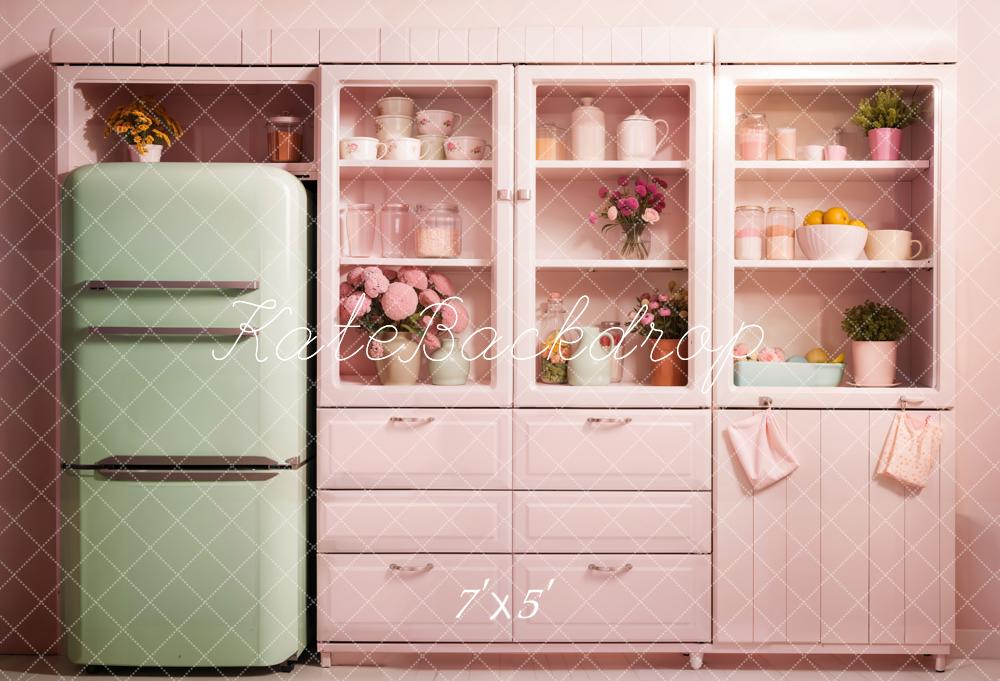 Kate Küche Retro Kühlschrank Pastellrosa Hintergrund Entworfen von Emetselch - Kate Backdrop.de