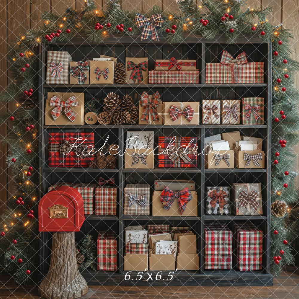 Kate Weihnachten Geschenkregal Tannenzweige Rustikal Hintergrund Entworfen von Mini MakeBelieve - Kate Backdrop.de