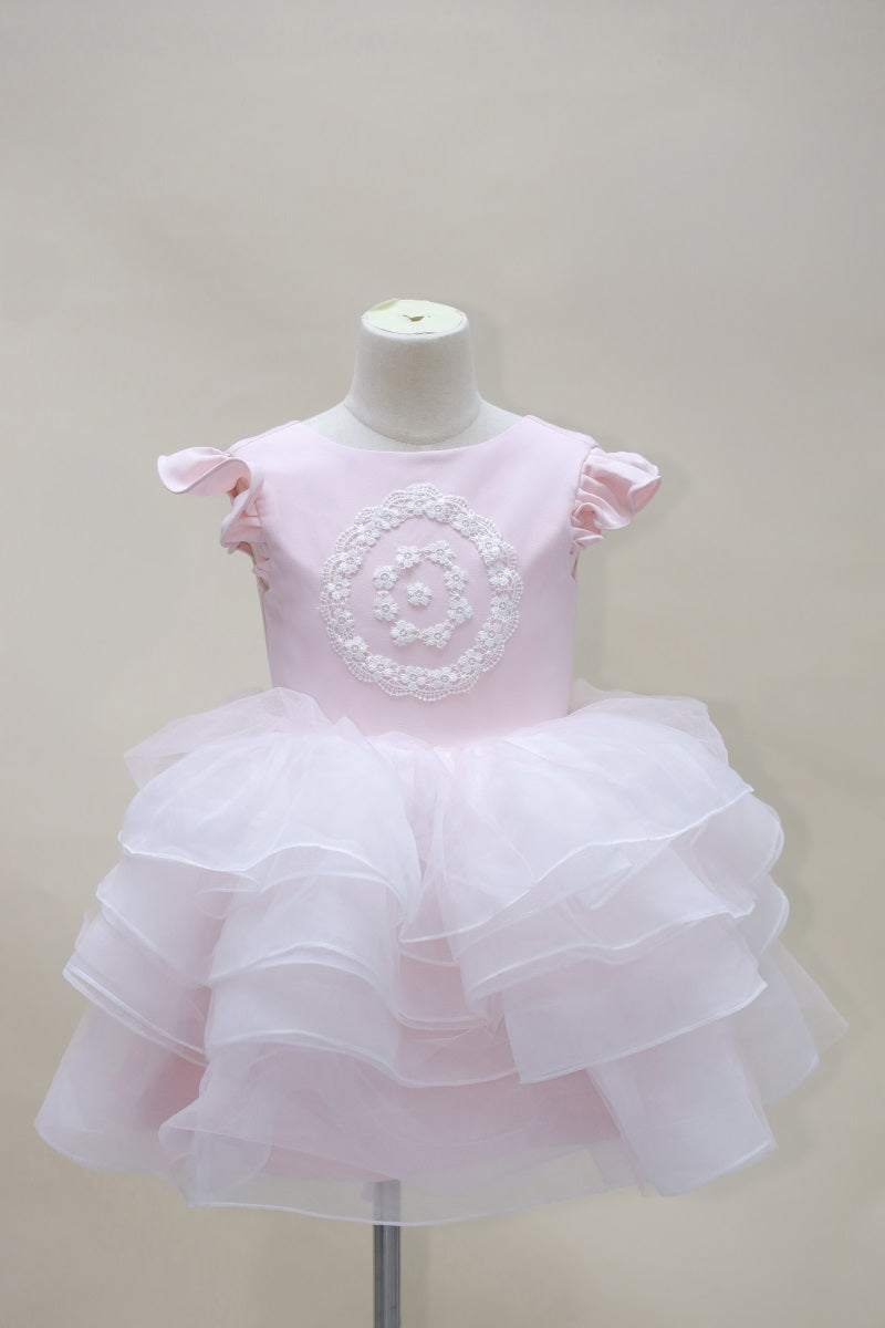 Kate Rosa Fliege Ärmel Mesh Kinder Kleid für Fotografie - Kate Backdrop.de