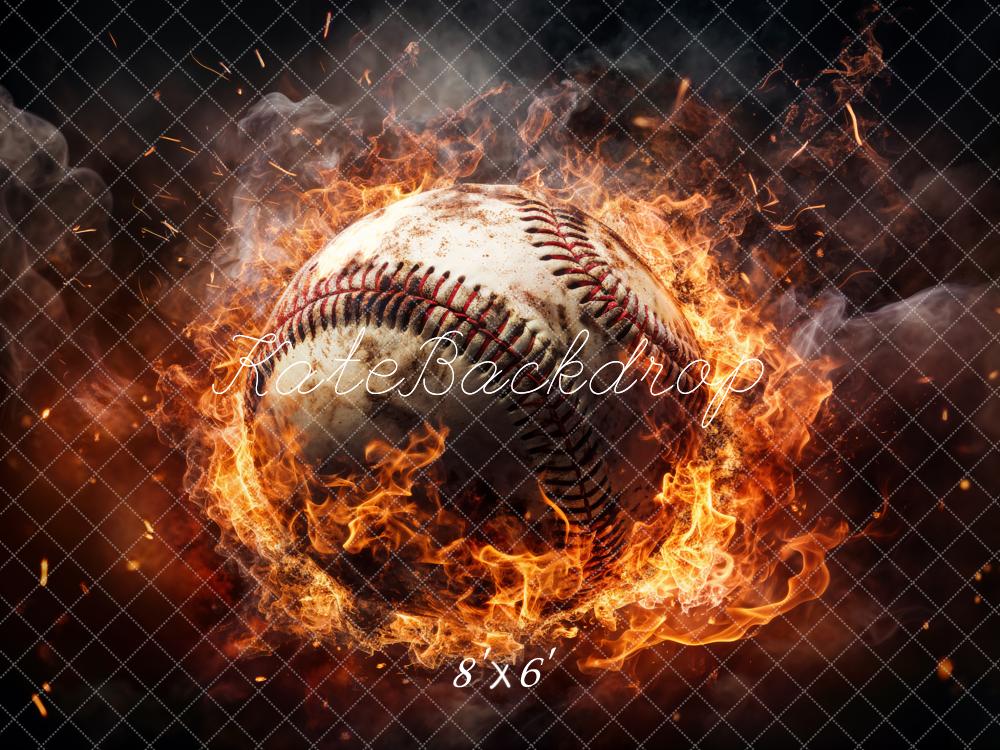 Kate Baseball Feuer Rauch Dramatisch Hintergrund Entworfen von Chain - Kate Backdrop.de