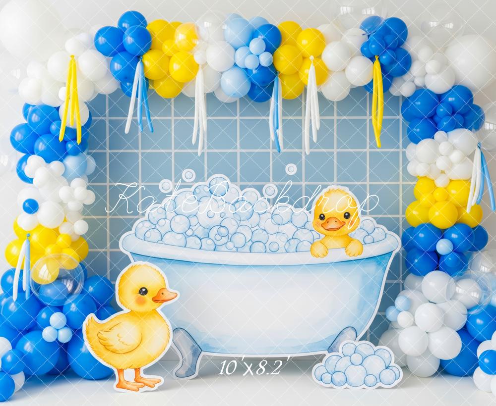 Kate Neugeborenes Badewanne Enten Ballons Blau Hintergrund Entworfen von Patty Roberts - Kate Backdrop.de