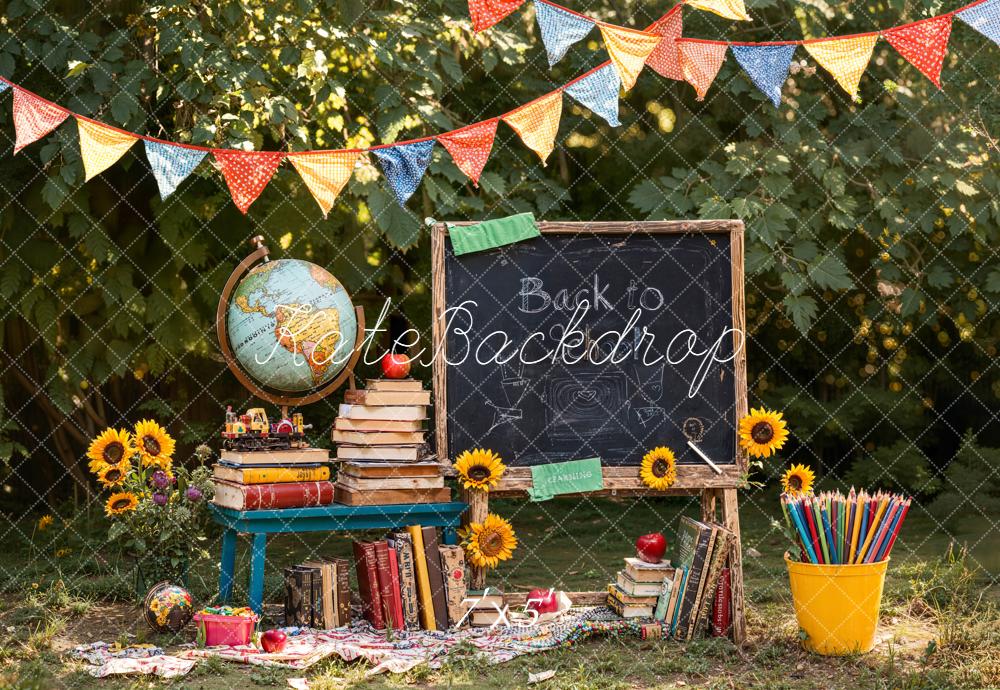 Kate Zurück Zur Schule Tafel Bücher Bunt Hintergrund Entworfen von Emetselch - Kate Backdrop.de