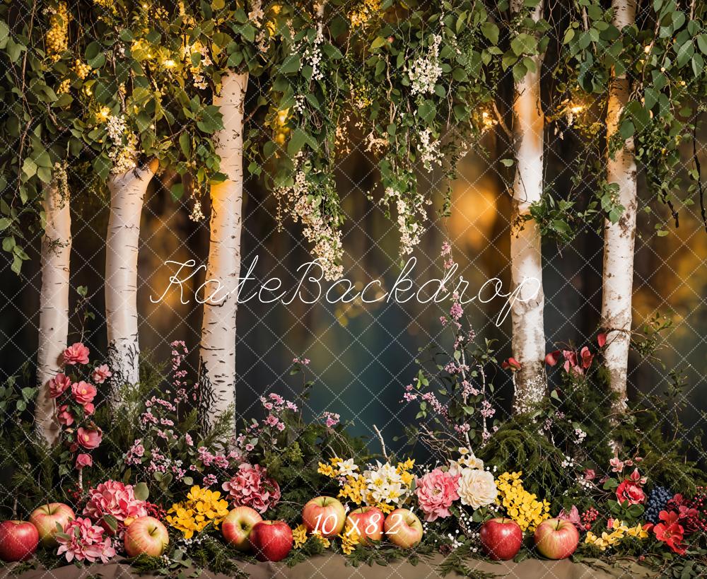 Kate Wald Birken Blumen Äpfel Hintergrund Entworfen von Emetselch
