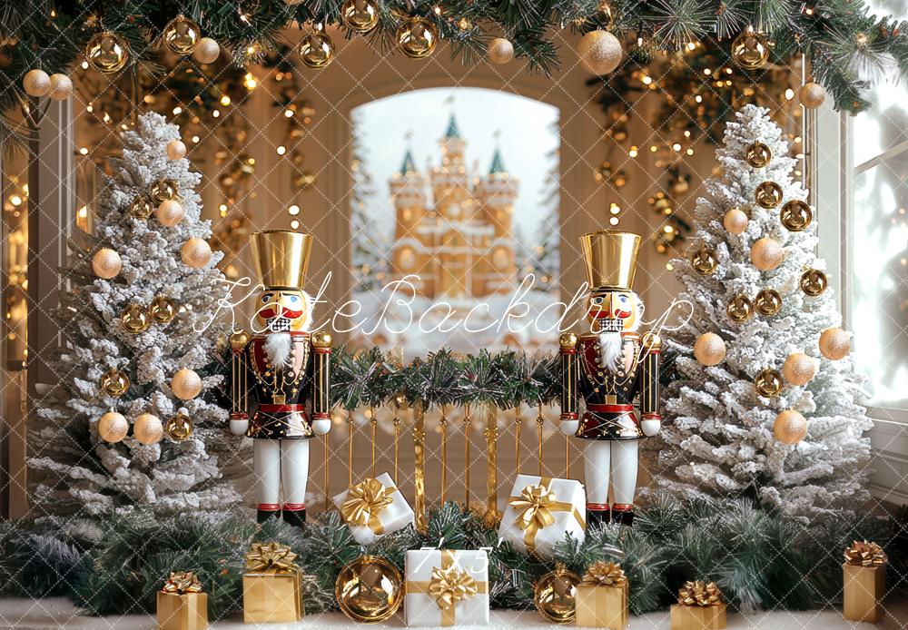 Kate Weihnachten Nussknacker Tannen Schnee Hintergrund Entworfen von Mini MakeBelieve - Kate Backdrop.de