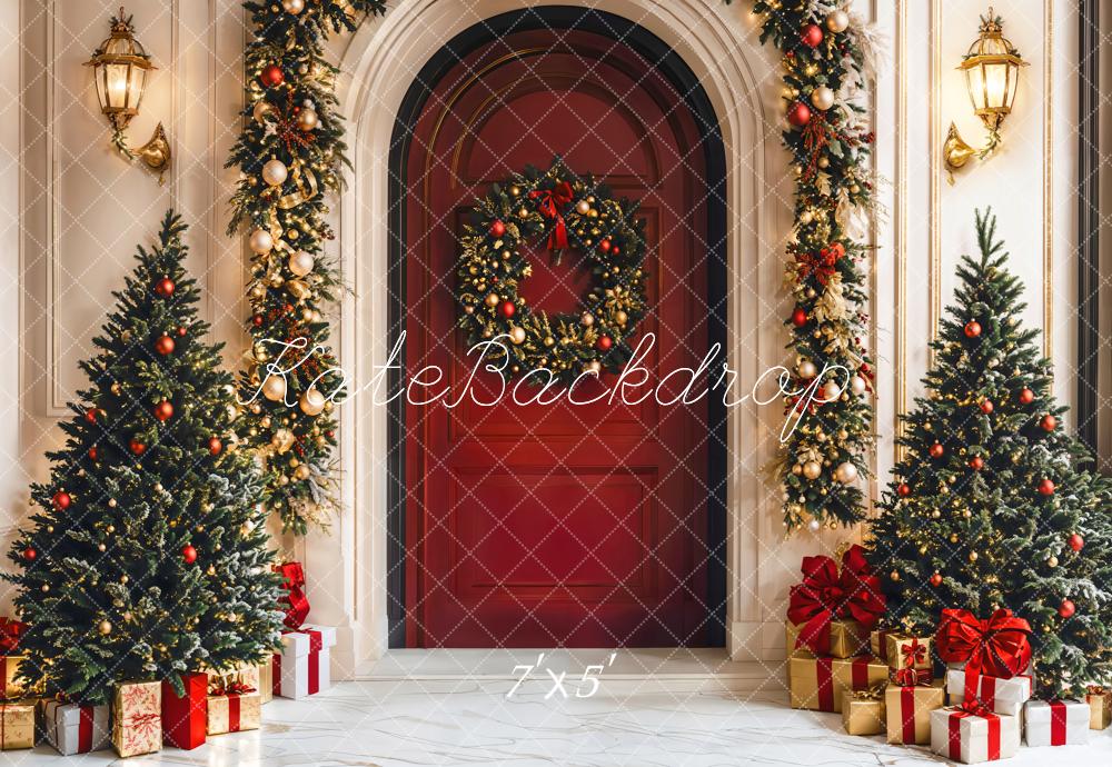 Kate Weihnachten Tür Weihnachtsbaum Rot Hintergrund Entworfen von Emetselch
