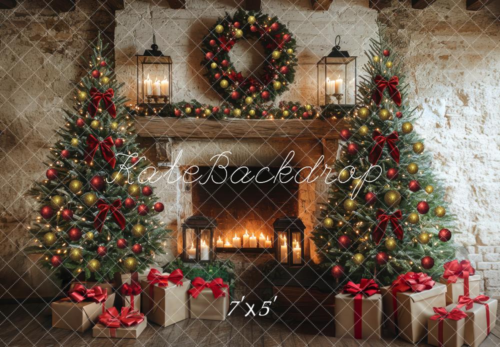 Kate Weihnachten Kamin Weihnachtsbaum Vintage Hintergrund Entworfen von Mini MakeBelieve - Kate Backdrop.de