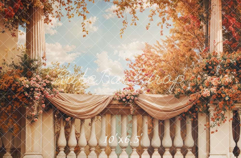 Kate Herbst Balkon Blumen Vintage Fleece Hintergrund Entworfen von Emetselch