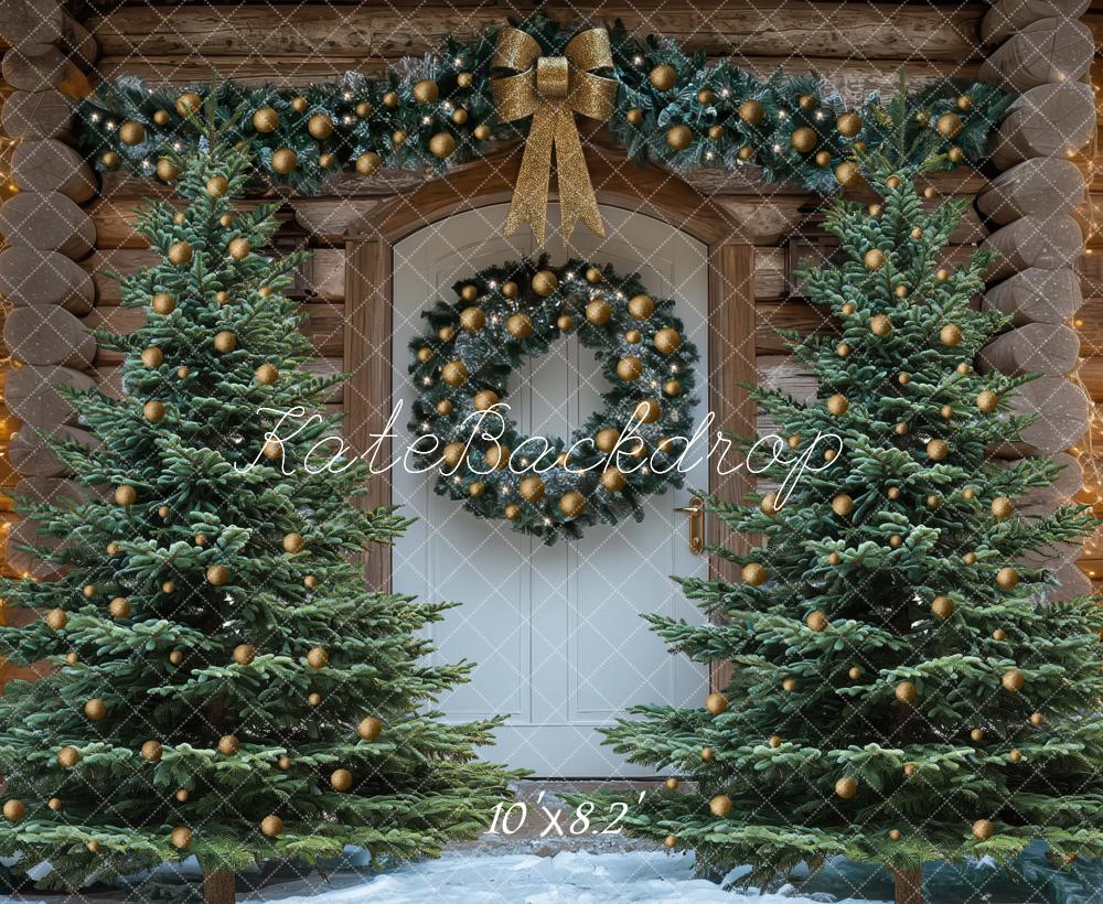 Kate Weihnachten Tannen Kranz Holzoptik Hintergrund Entworfen von Mini MakeBelieve - Kate Backdrop.de