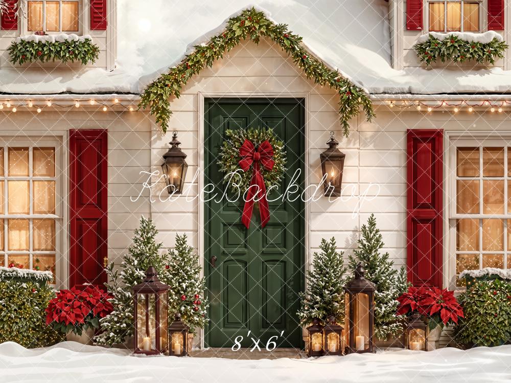 Kate Weihnachten Haustür Kranz Schnee Fleece Hintergrund Entworfen von Emetselch - Kate Backdrop.de