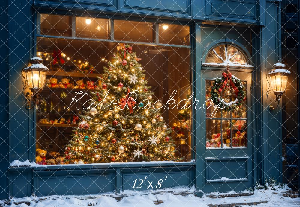 Kate Weihnachten Schaufenster Weihnachtsbaum Blau Fleece Hintergrund Entworfen von Chain - Kate Backdrop.de