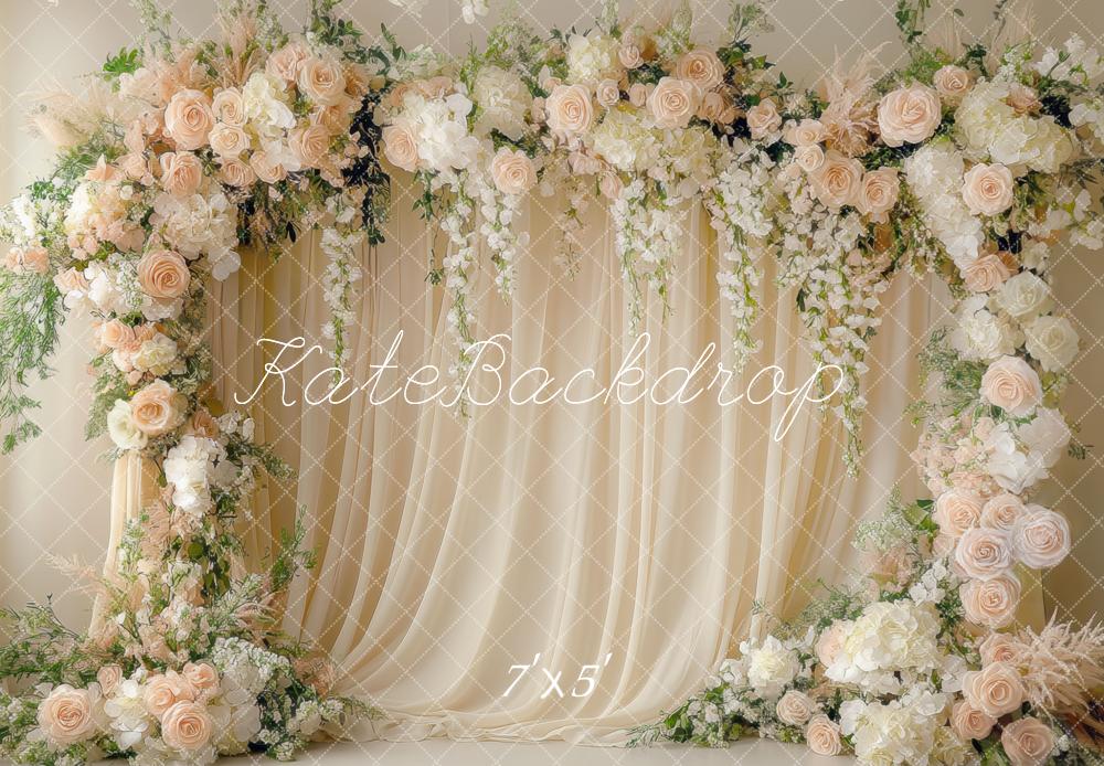 Kate Hochzeit Blumenbogen Creme Hintergrund Entworfen von Mini MakeBelieve - Kate Backdrop.de