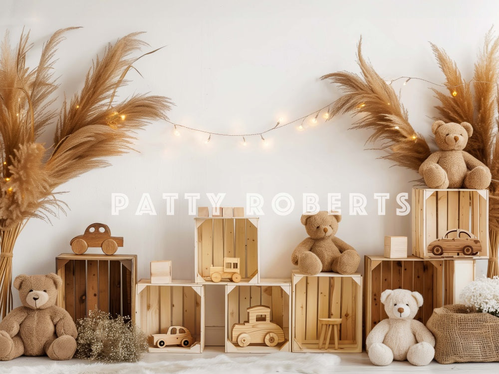 Kate Boho Teddybär Holzauto Hintergrund Entworfen von Patty Robert - Kate Backdrop.de